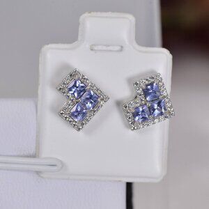 1.8ct Natural Tanzanite Princess Cut Earrings 925 Sterling Silver